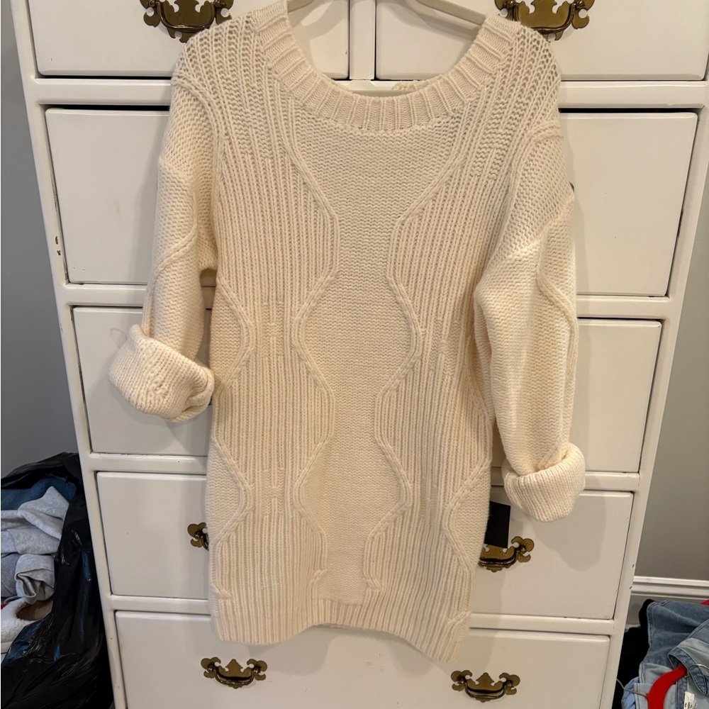Lulu's Elegant Cream Knit Sweater Dress